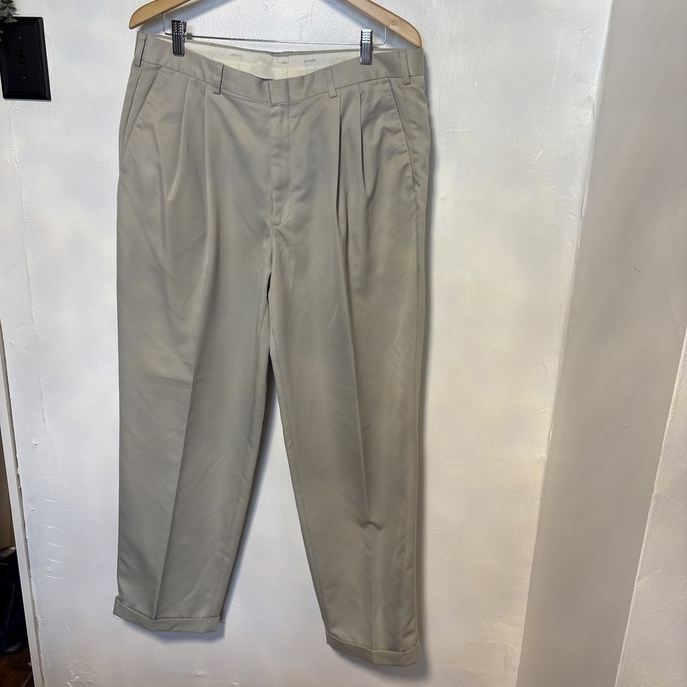 Savane Size 36X32 Cream Dress Pants Men's Flat Front Stretch Crosshatch Wicking